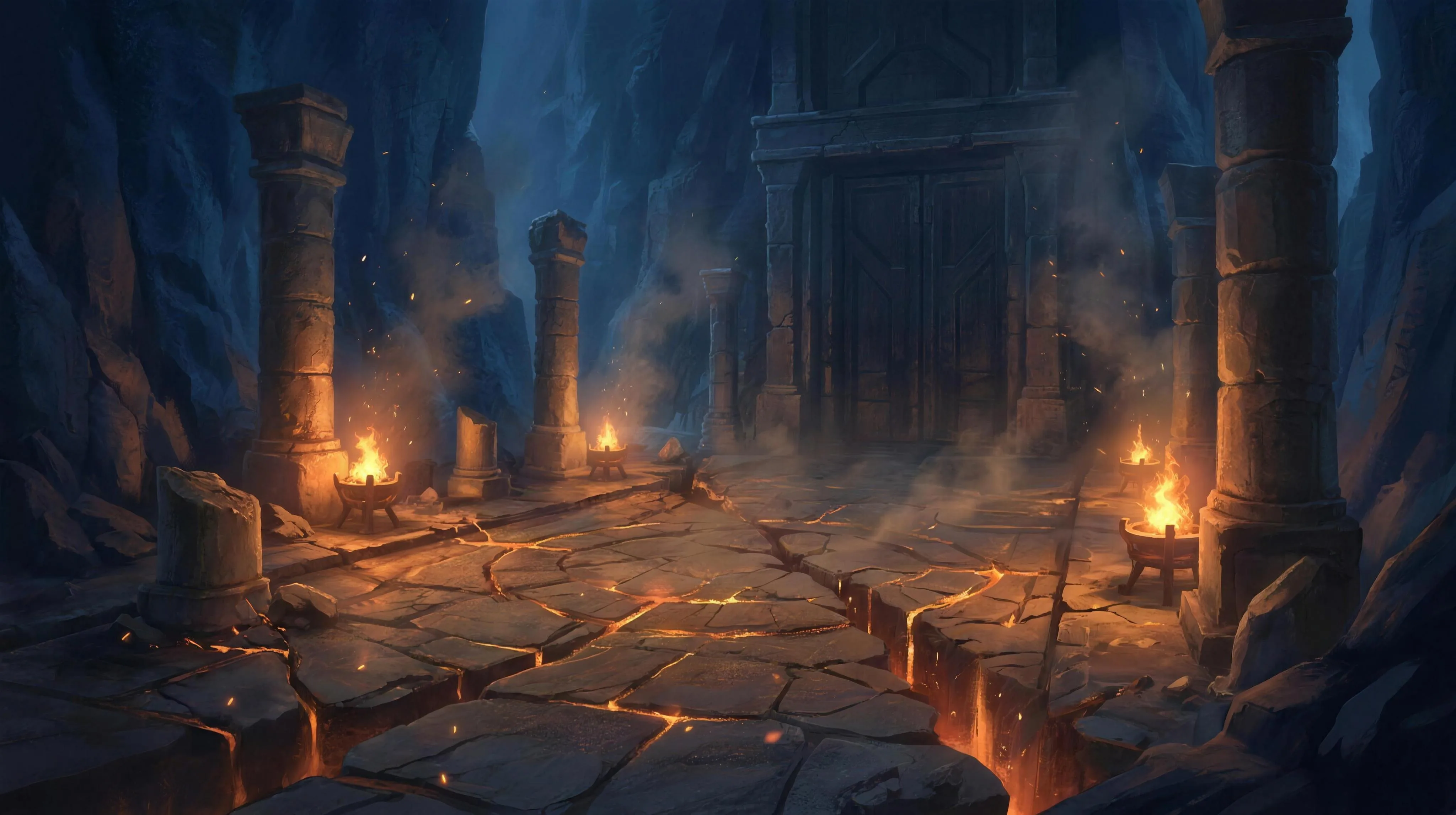 Vast cavern arena with broken ground