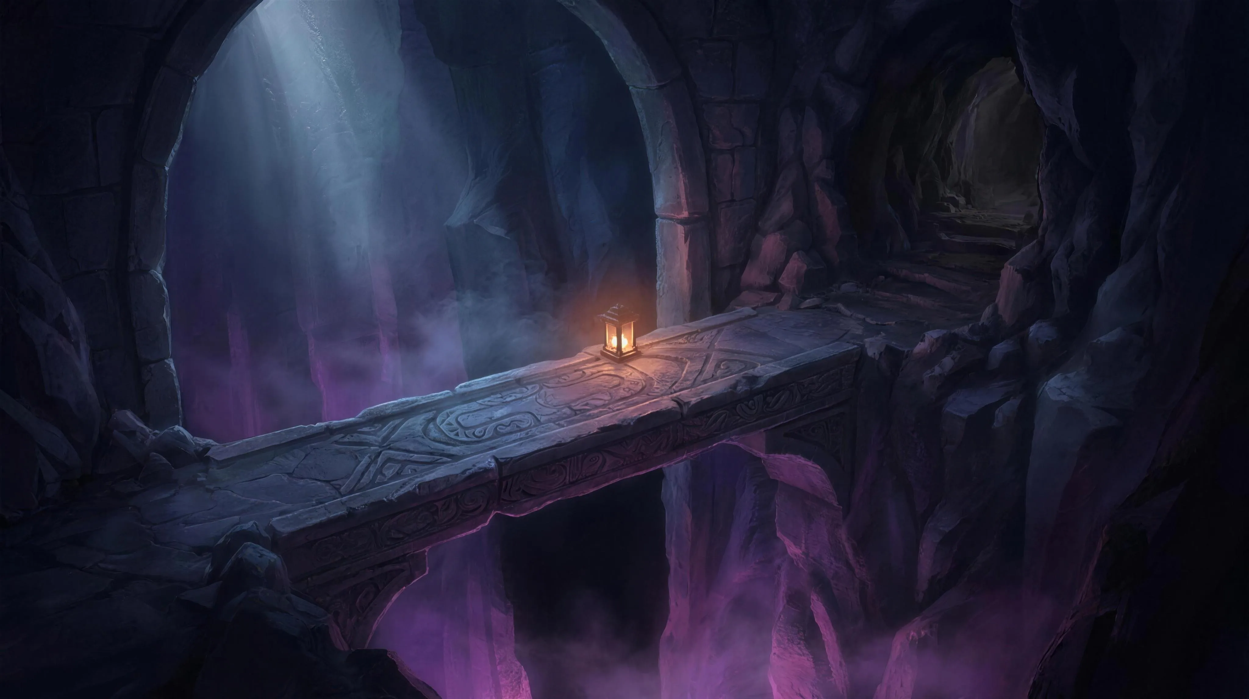 Narrow bridge over a black chasm